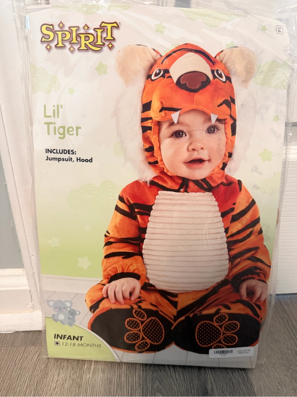 Spirit Lil' Tiger Infant Costume - Orange Tiger Jumpsuit with Hood | 12-18m